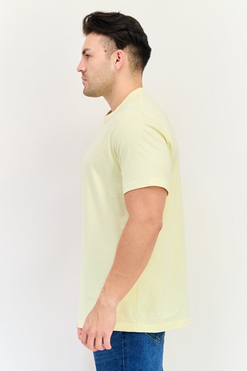 Celio Men Crew Neck Short Sleeve Solid T Shirt, Yellow - Image 4